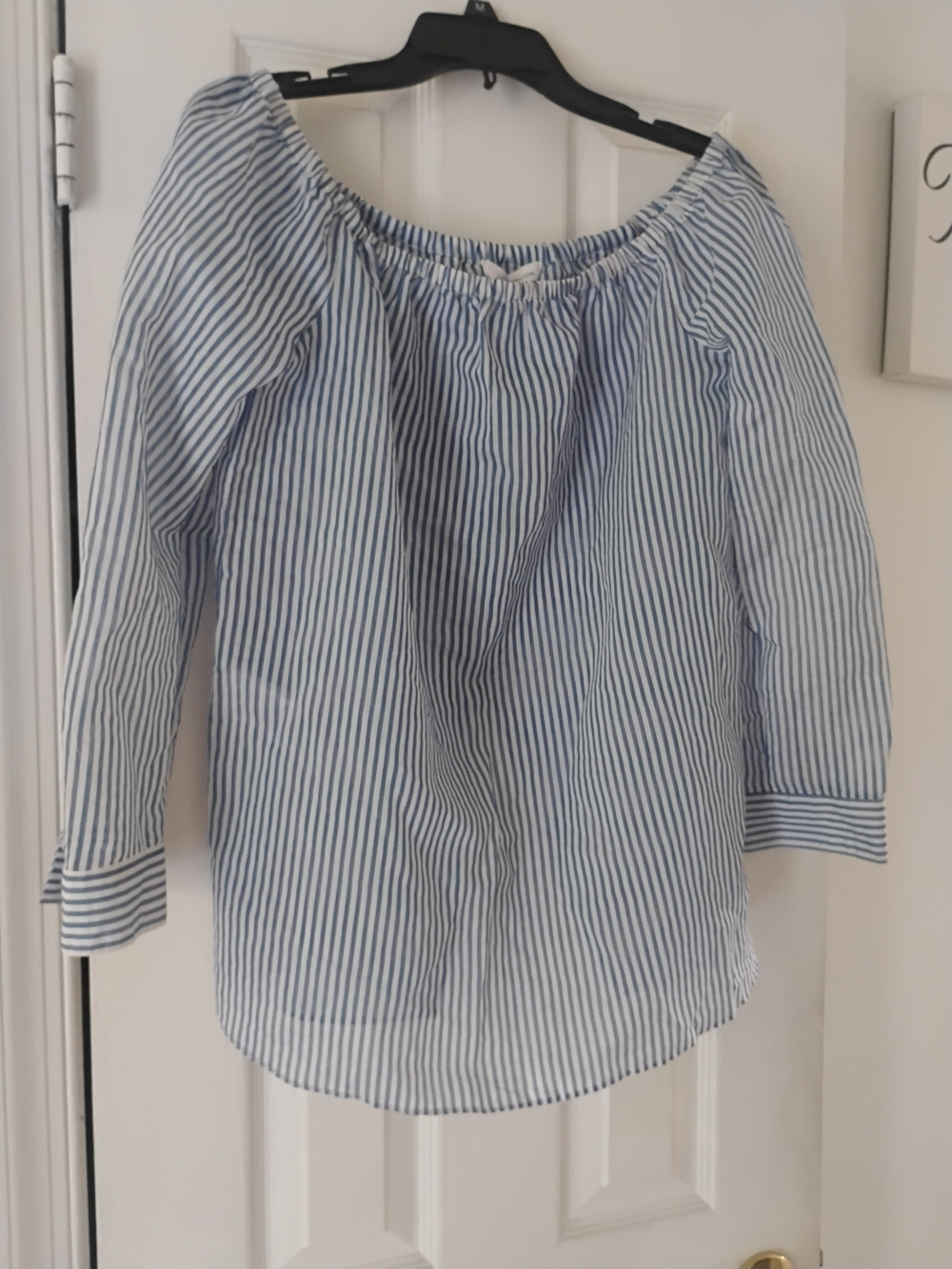Off-Shoulder Blue & White Striped Women's Top